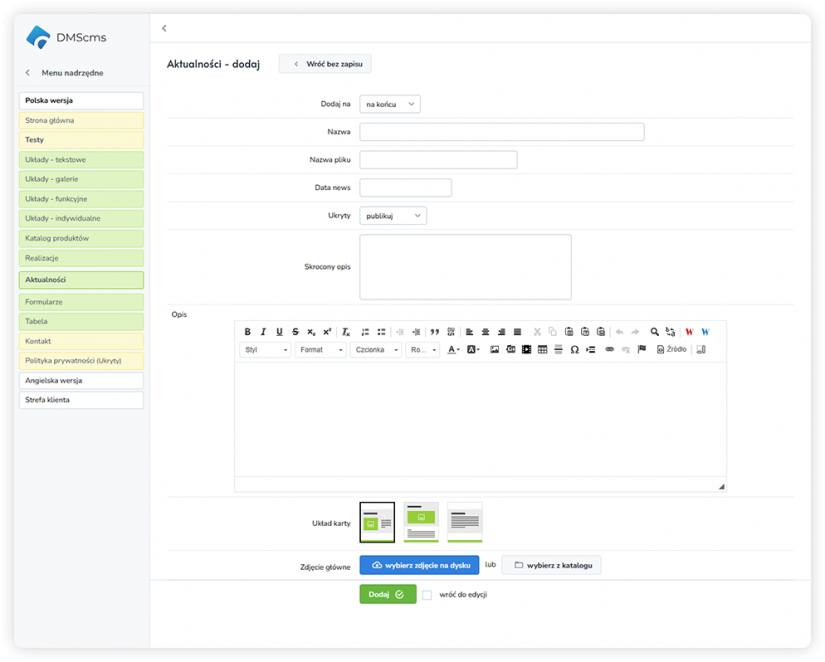 Przykłady specyfikacji kart produktów