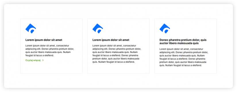 Boksy tekstowe - 3 w rzędzie, ikona nad tekstem