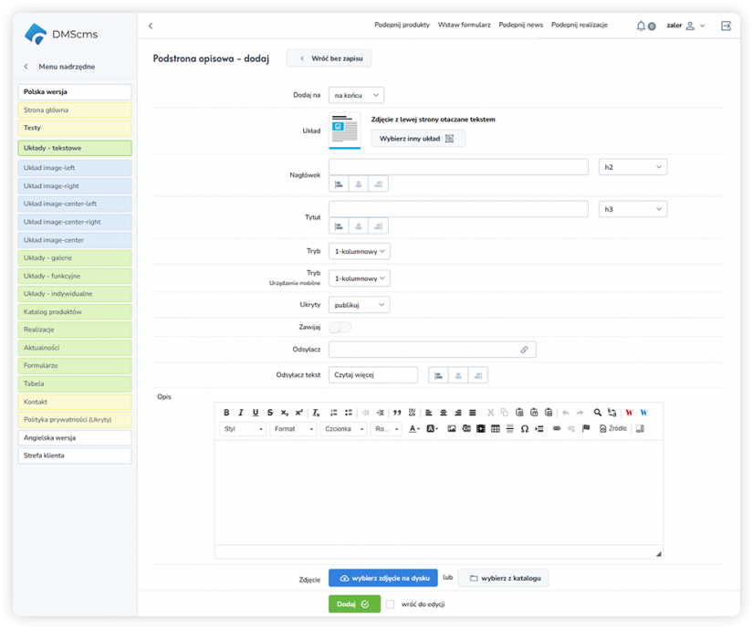 Przykłady specyfikacji kart produktów
