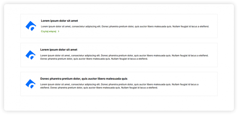 Boksy tekstowe - 1 w rzędzie, ikona po lewej