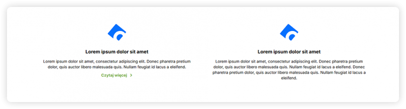 Boksy tekstowe - 2 w rzędzie, ikona na tekstem wyśrodkowana, bez obramowania